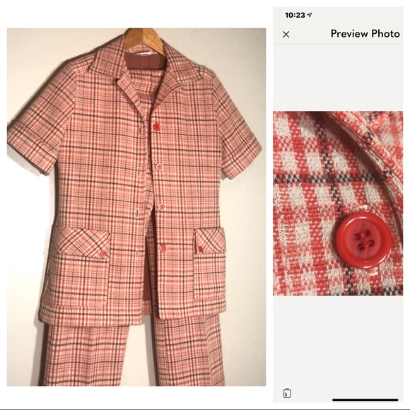 Cos Cob Pants - Vintage 60's- 70's Cos Cob Plaid Short Sleeves Top High Waisted Pant Set